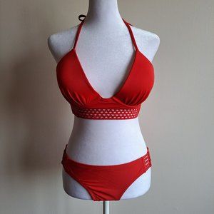 Shade & Shore Women's Red Swimsuit Bikini Top 34C & Bottom Small